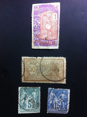 4 Timbres Estampillas Antiguas Francia 1877&1915