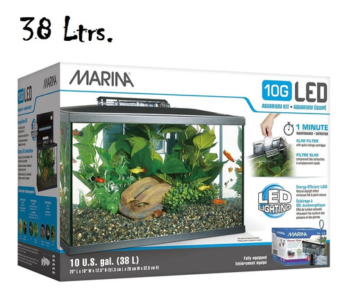 Kit De Acuarios De Vidrio Led Marina 3 Tamaños 19/38/76 Ltrs