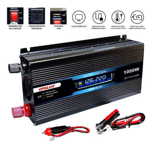 Imagen 2 de 3 de Inversor 12vdc/220vac 1000w Op-ivk1000d Opalux-mihaba