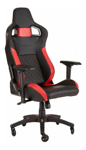 Imagen 3 de 4 de Silla de escritorio Corsair T1 Race gamer ergonómica negra y roja con tapizado de cuero sintético