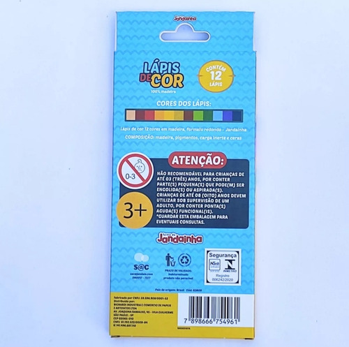 Lápis De Cor 12 Cores Jandaia Sextavado Resistente