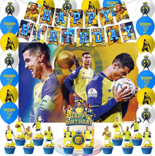 Kit Cumpleaños Decoración Cristiano Ronaldo Al Nassr + Tela