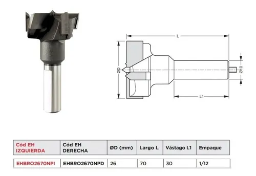 Broca Para Bisagra Cazoleta 26mm Widia Forstner Industrial