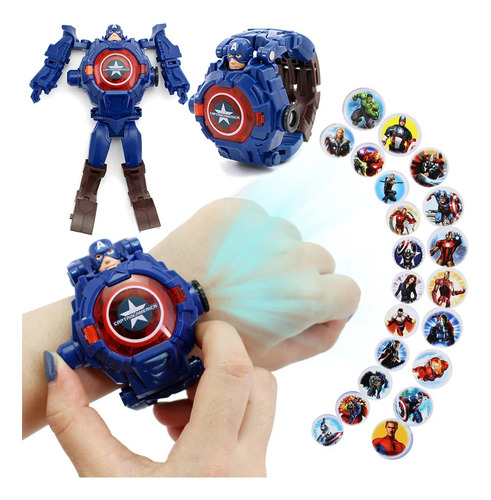Reloj Capitán América Proyecta Juguete Robot Navidad Genieka