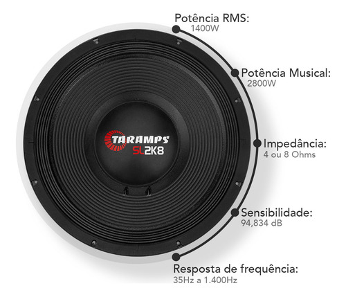 Alto Falante Taramps 15 Pol. Sl 2k8 8 Ohms 1400w Rms