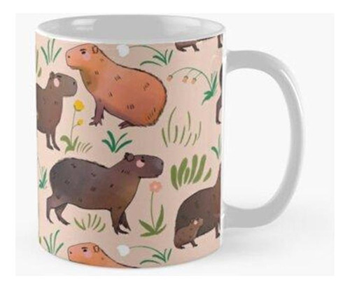 Taza Carpincho - Lindo Patrón De Ilustración Animal Verde Y 