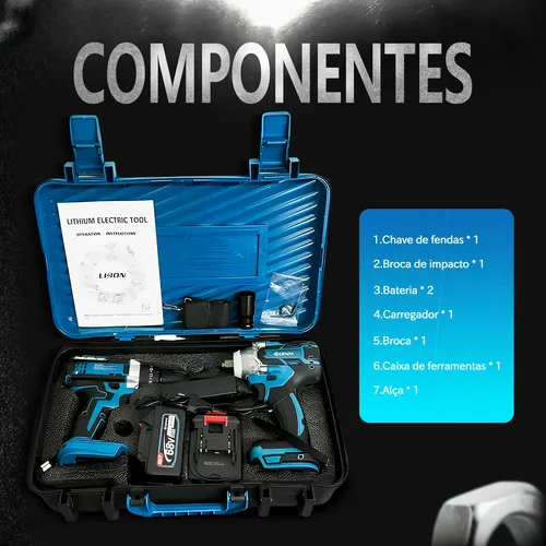 Kit Parafasudeira Chave De Impacto 68v Portátil Recarregável