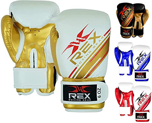 Guantes De Boxeo Para Niños Rex Sports (4oz, Blanco/oro)