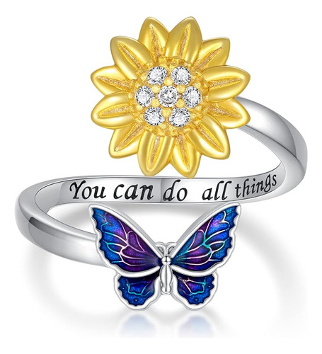 Ogoodsunj Sunflower Fidget Ring Para Mujeres Ansiosas: Plata