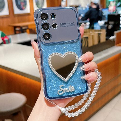 Funda Para Teléfono Samsung Galaxy S25 Plus/s25 Ultra/s25 Edge, Con Espejo Y Correa, Rizada Y Ondulada, A Prueba De Golpes