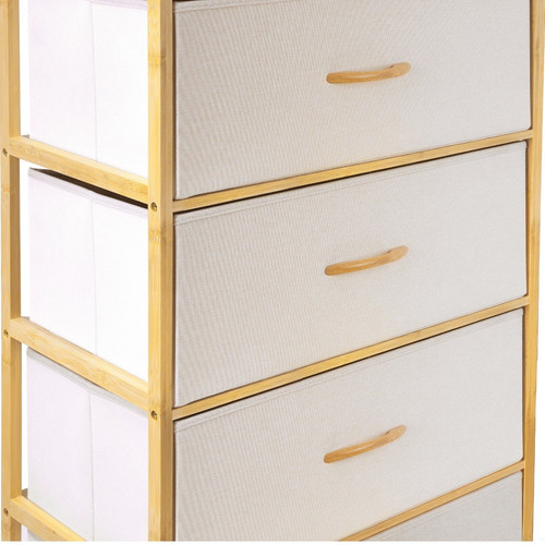 Mu:4life Organizador Cómoda Estructura Bambú Y 5 Cajon Tela Color Lino