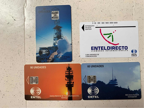 4 Tarjetas Telefónicas Diferentes De Chile, Usadas