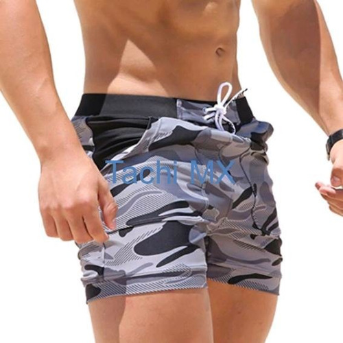 Short De Playa Hombre Camuflaje Gris Traje Baño Moda Calidad