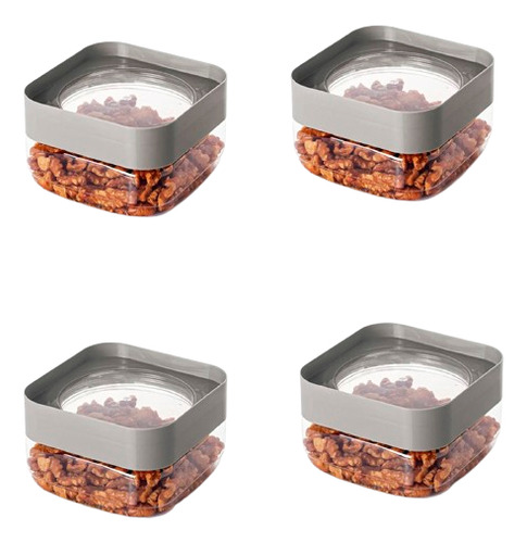 Kit 4 Pote Plug Quadrado Modular Transparente 510ml Cor Cinza-escuro