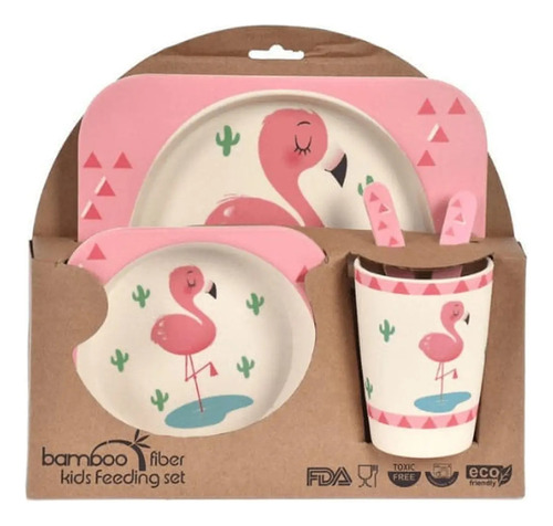 Set Plato-vaso-cuchara -infantil Fibra Bambú Para Bebé 5p