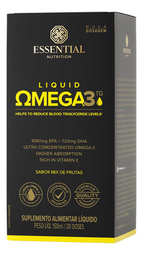 Super Omega 3 Tg Liquido 150 Ml Essential Nutrition Sabor Mix De Frutas