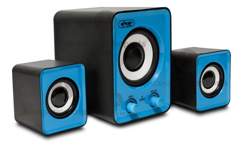 Caixa De Som Para Pc Notebook Celular Subwoofer 2.1 Cor Azul