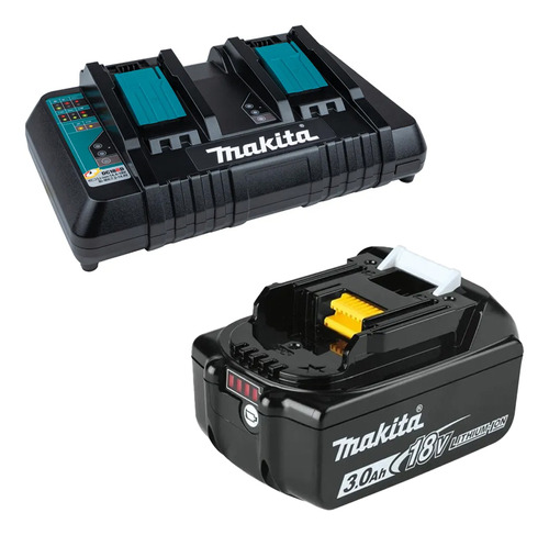 Kit Carregador Rápido Duplo 127v + Bateria 18v 3ah Makita