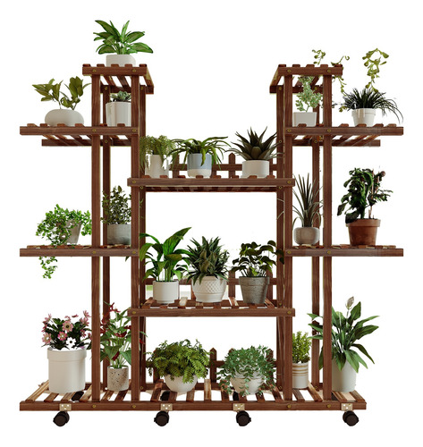 Tikea Model P Plant Stand Large Wooden Display Shelf Wheels