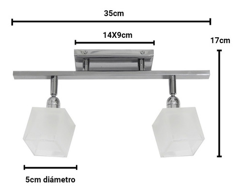 Aplique Plafon 2 Luces Apto Led G9 Sistema Recto Cubo Vidrio Estructura Plateado