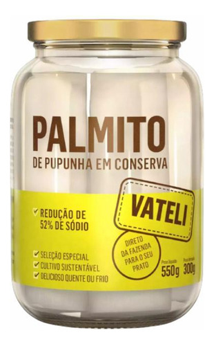 Kit 2 Palmito Pupunha Inteiro Sustentável Vateli 300g