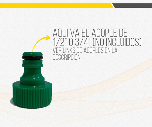 Adaptador Conector Para Acople Canilla Manguera 1/2 Y 3/4 Color Verde