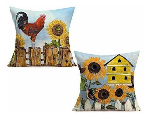 Fukeen Pack Of 2 Rustic Farmhouse Rooster Country Gbn8b