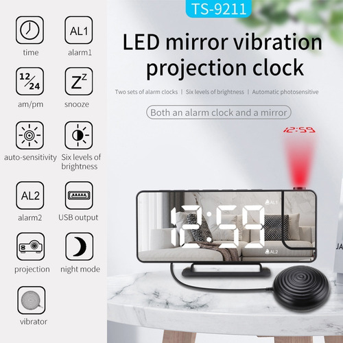 Despertador Vibratorio Proyección Led Reloj Digital