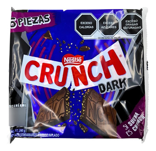 Chocolate Crunch Dark Nestlé 6 Pz Semiamargo Y Arroz Inflado