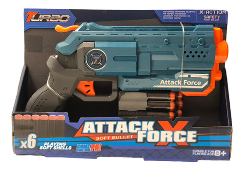 Pistola Turbo Attack Force Manual X6 Dardos Arma Infantil
