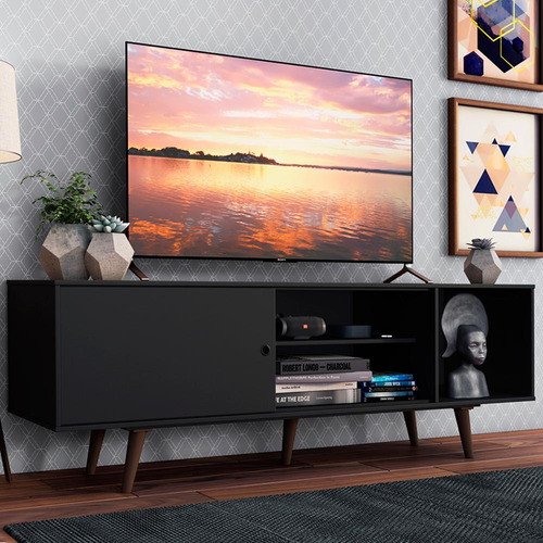 Mueble Mesa Para Tv Rack Madesa Dubai Hasta 65'' Nn Color Negro/Marrón