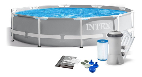 Imagen 2 de 4 de Piscina estructural redonda Intex 26712 con capacidad de 6503 litros de 44cm de largo x 31cm de ancho de 366cm de diámetro gris claro diseño mosaico