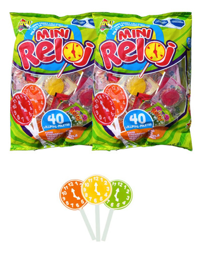 Paleta Mini Reloj 320 Pz Fresa Piña Naranja Limón