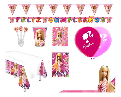 Kit Infantil Decoración Fiesta - Barbie X20 Invitados