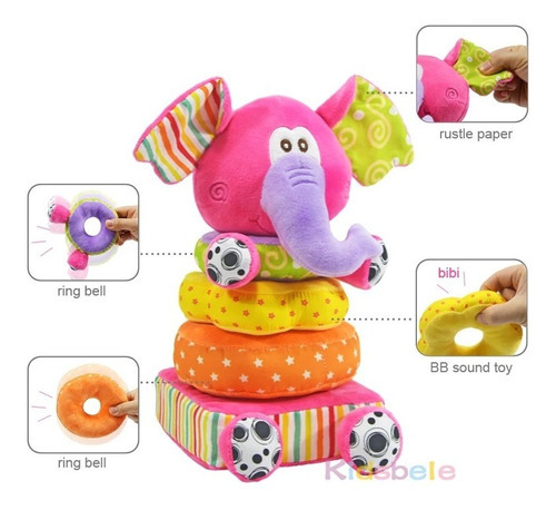 Chocalho Elefante De Pelúcia Brinquedo De Montar  Educativo Cor Colorido