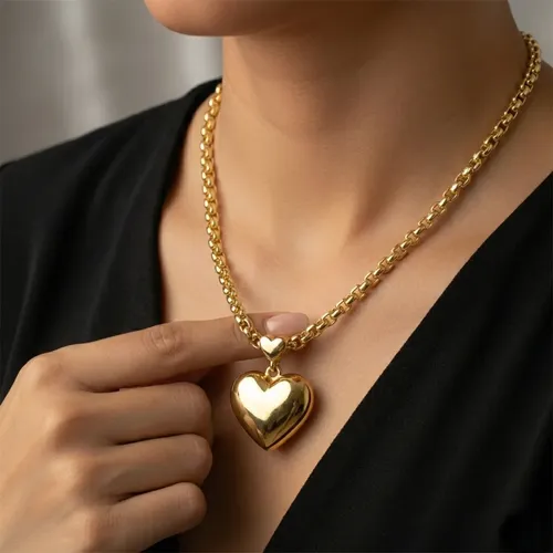 Colar Cordão Feminino 5mm Pingente Coração Banhado A Ouro