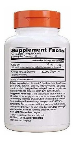 Imagen 2 de 5 de Enzimas Serrapeptasa, Doctor's Best, 90 Cápsulas Vegetales