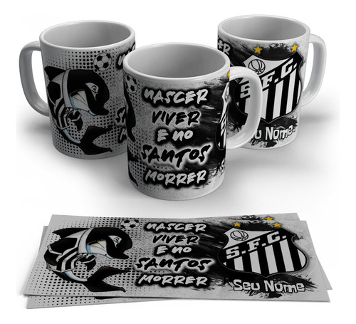 Caneca Personalizada Time Santos Com Nome Branco