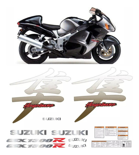 Kit Adesivos Suzuki Hayabusa Gsx 1300r 2001 Preta E Prata