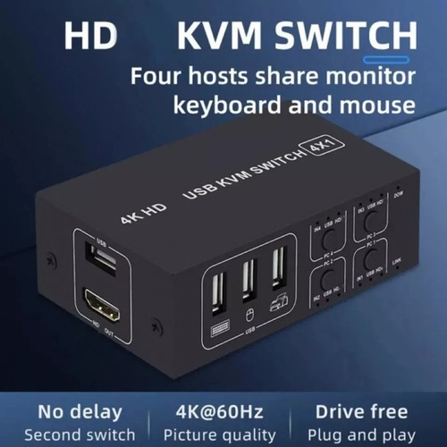 Llavero Kvm Hdmi 4x1 Usb 4k X 2k 60hz