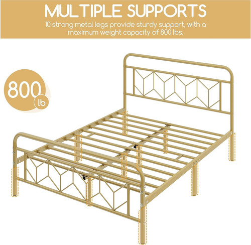 Base De Cama Yaheetech Dorada Matrimonial