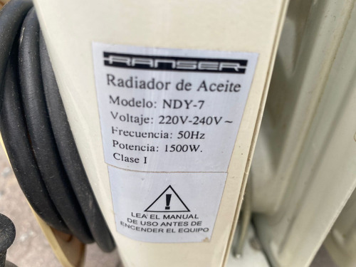 Estufa Radiador De Aceite Ranser 1500w C/garantia Leer Bien (Usado)