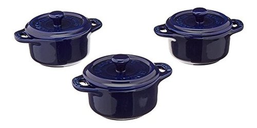 Staub Mini Round Cocotte Set De 3 Azul Oscuro 025 Qt Azul Os