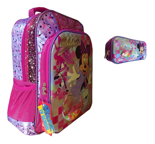 Kit Mochila Minnie Mouse Y Lapicera Ruz Disney Primaria