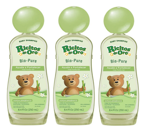 3 Shampoo Ricitos De Oro Bio Pure 250ml