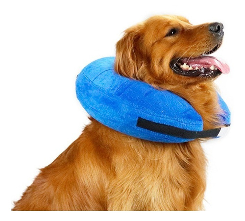 Collarin Inflable Para Mascotas Azul L