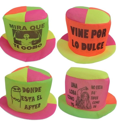 Sombrero Galera Fluor Estampado Surtido X6 Unds Cotillón