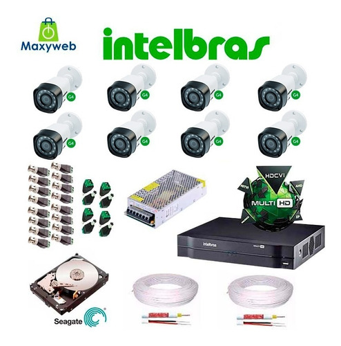 Kit Cftv 8 Câmeras Ir20m (2 Ir30m) Hd 720p 1mp Dvr Intelbras