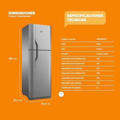Imagen 4 de 10 de Heladera Con Freezer 374 Lts Gafa Hgf387af Gris Plata Outlet