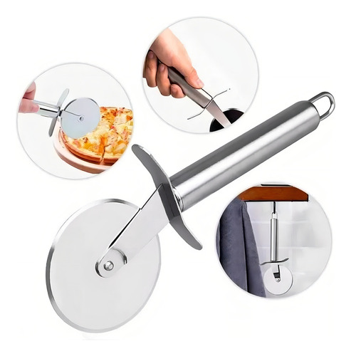 10 Cortador De Pizza Para Massa Grossa Em Aço Inox Cor Prateado